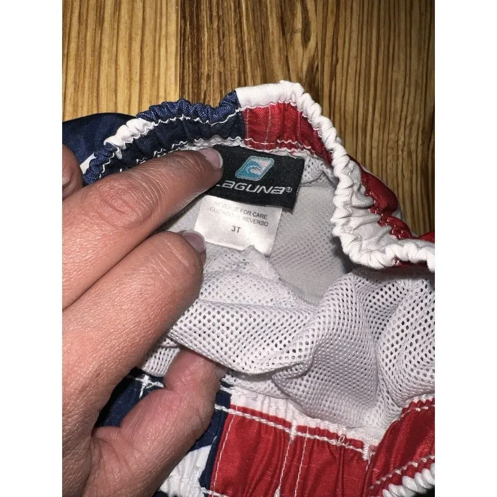 Laguna OP Crazy 8 Swimming Trunks Boys Size 3T Toddler American Flag Red White‎